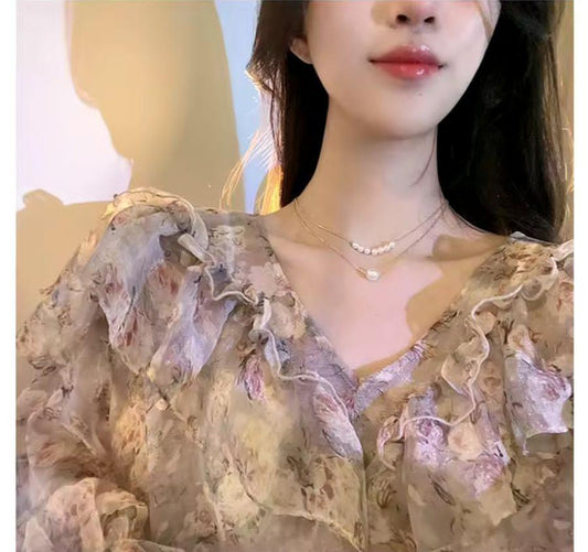 2 Layered Gold Plated Pearl Necklace