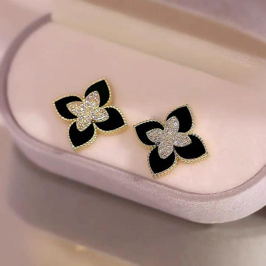 Sparkling Four-leaf Studs With Cubic Zirconia