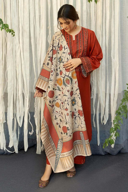 Premium Dhanak 3PC Embroidered Suit 10