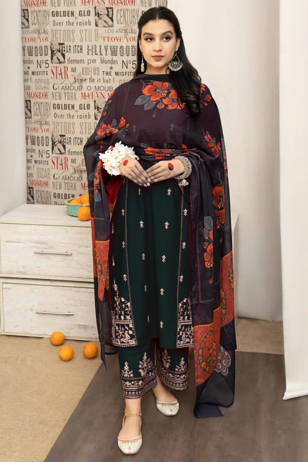 Premium Dhanak 3PC Embroidered Suit 7