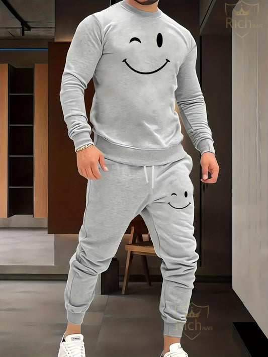 2 Pcs Men's  Graphic Sweatshirt Track Suit