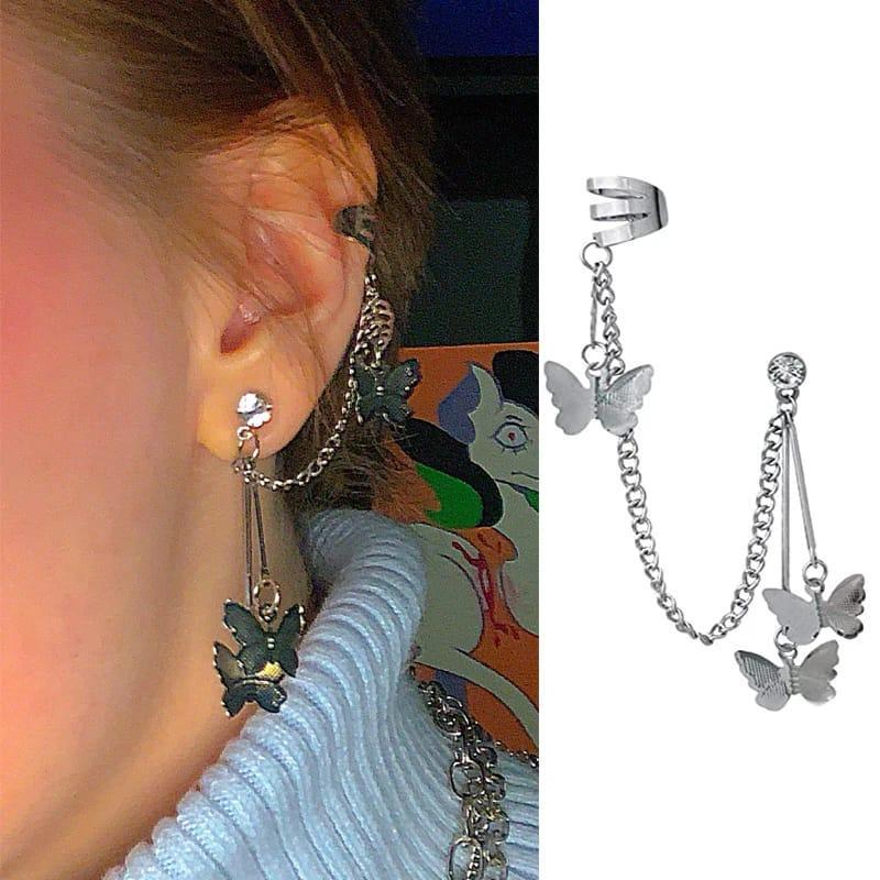 Pair Of Silver Plated Butterfly Design Ear Clip Earrings 2P CS