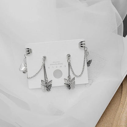 Pair Of Silver Plated Butterfly Design Ear Clip Earrings 2P CS