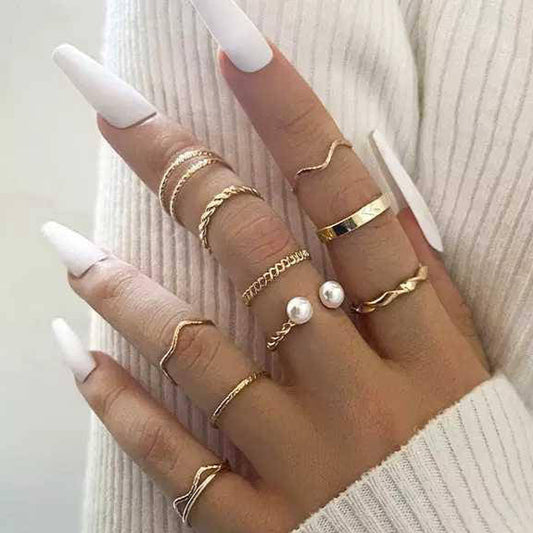 10 Pcs Trendy Golden Rings Set