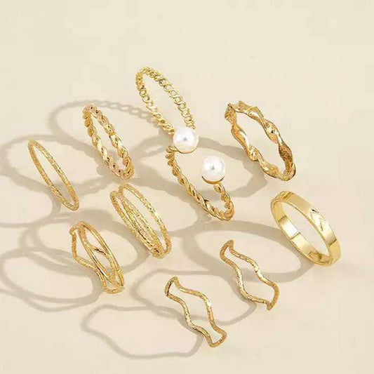 10 Pcs Trendy Golden Rings Set
