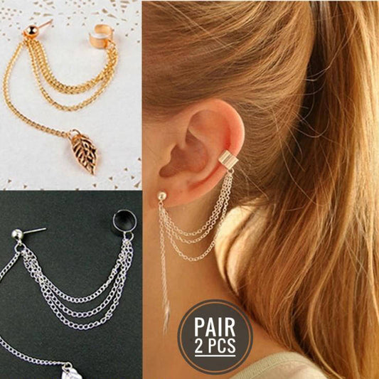 2 Pcs Gold And Silver Plated Leaf Design Ear Clip Earring
