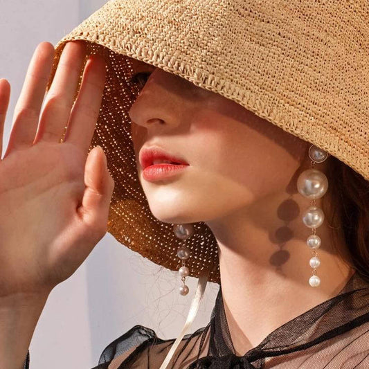 Pair Of Stylish Long Pearl Drop Tassel Earrings