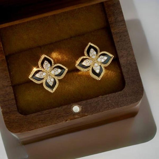 Sparkling Four-leaf Studs With Cubic Zirconia