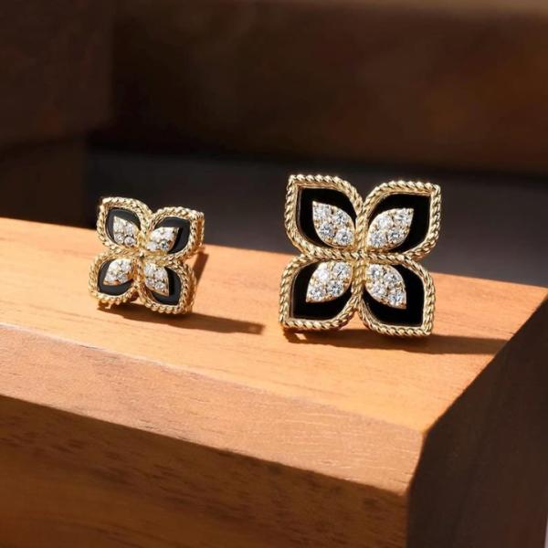 Sparkling Four-leaf Studs With Cubic Zirconia