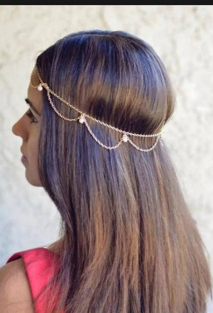 1 Pc Alloy Fashion Pearl Head Hair Chain