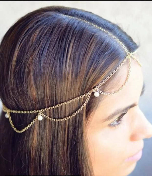 1 Pc Alloy Fashion Pearl Head Hair Chain
