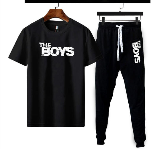 Men's Printed Polyester Track Suit  2 Pcs Set in Black
