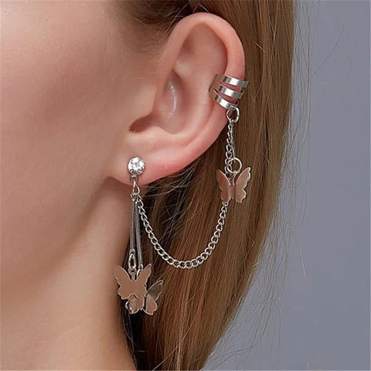 Pair Of Silver Plated Butterfly Design Ear Clip Earrings 2P CS