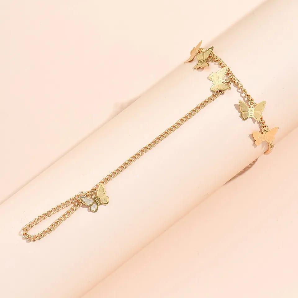 Gold Plated Butterfly Hanging Charm Bracelet - 1 Pc Adjustable Modern Design