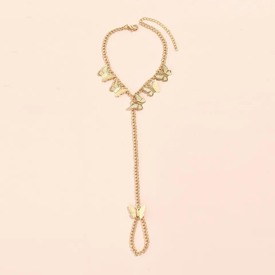 Gold Plated Butterfly Hanging Charm Bracelet - 1 Pc Adjustable Modern Design