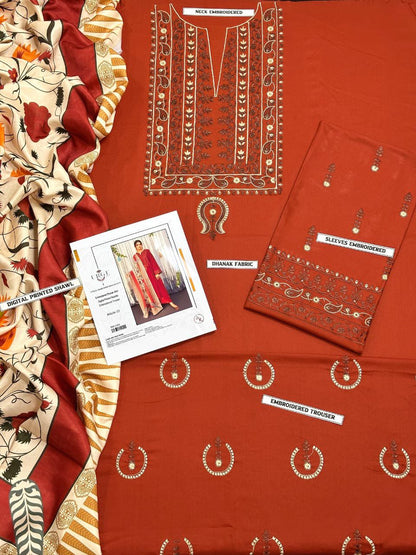 Premium Dhanak 3PC Embroidered Suit 10