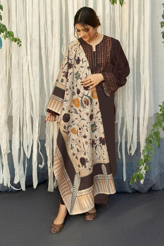 Premium Dhanak 3PC Embroidered Suit 10