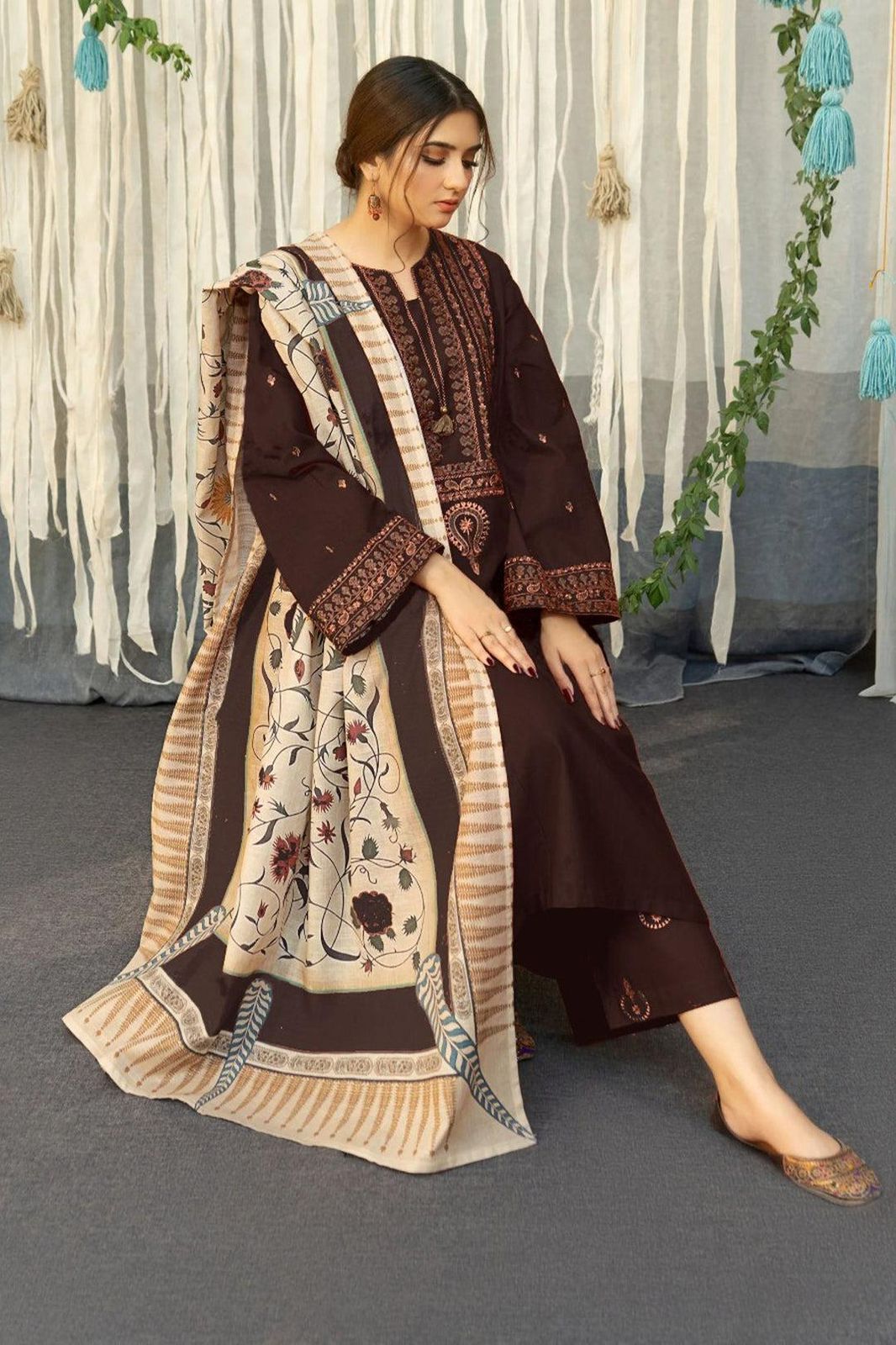 Premium Dhanak 3PC Embroidered Suit 10
