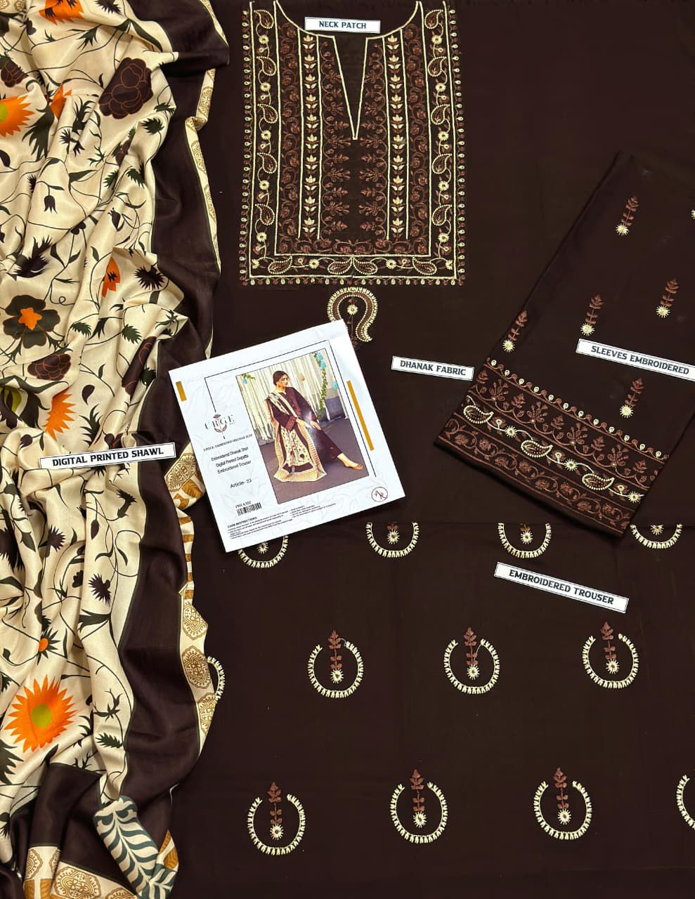 Premium Dhanak 3PC Embroidered Suit 10