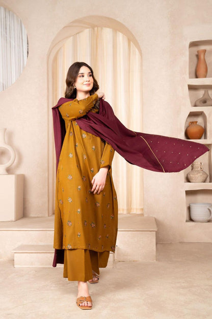Premium Dhanak 3PC Embroidered Suit 9