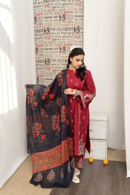 Premium Dhanak 3PC Embroidered Suit 7