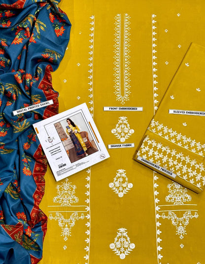 Premium Dhanak 3PC Embroidered Suit 6