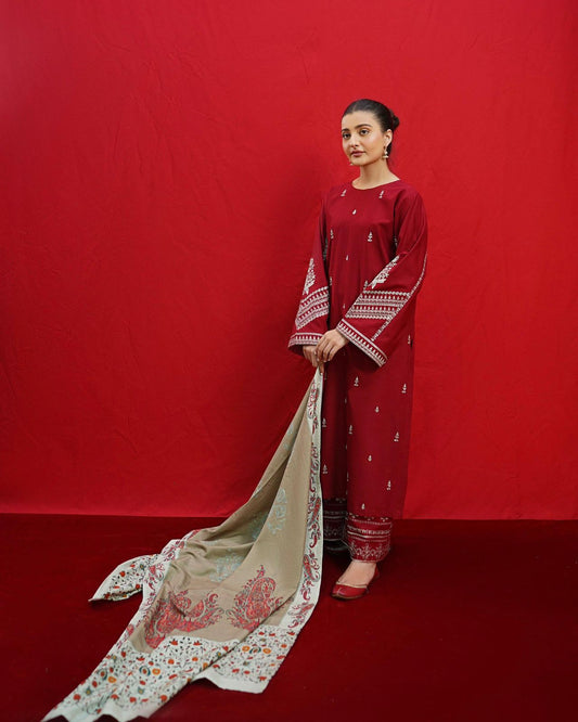 Premium Dhanak 3PC Embroidered Suit 8