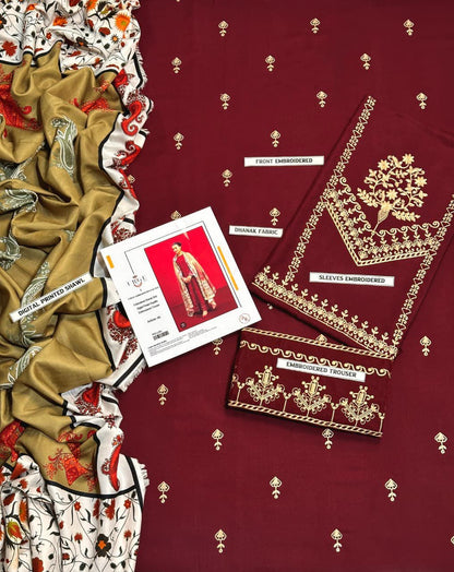 Premium Dhanak 3PC Embroidered Suit 8
