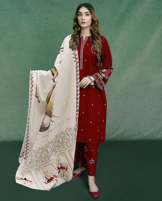 Premium Dhanak 3PC Embroidered Suit 2